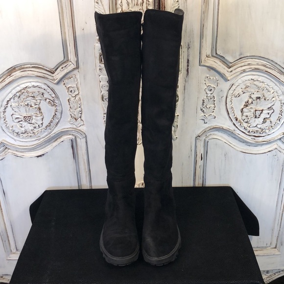 UNISA Faux Suede and Stretch Fabric Black Lug Sole Boots Size 7 - Picture 2 of 11